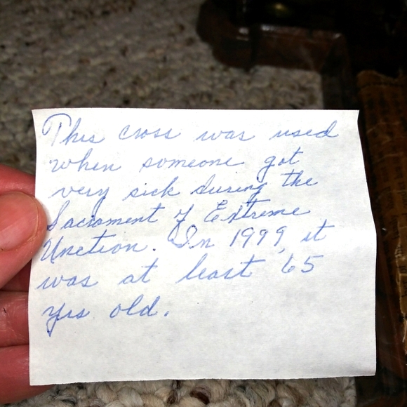 Antique 1930's Rare Brown & Ivory Marble Looking Catholic "Sick Call" Crucifix - Picture 9 of 11